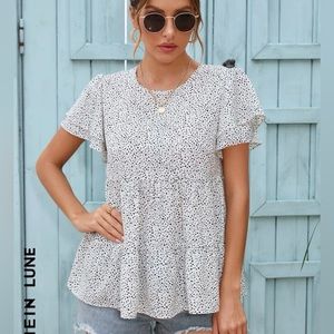 Shein Flutter Blouse, Size Medium, White with Black